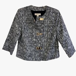 MICHAEL KORS M Black White Gold Logo Grommet Clip Closure Over-Top Jacket Lined